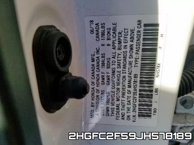 2HGFC2F59JH578189 фото 2