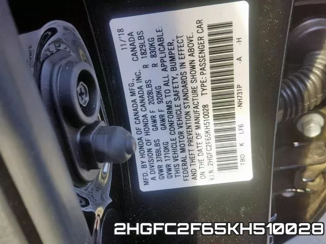 2HGFC2F65KH510028 фото 2