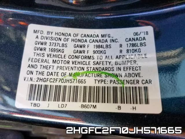 2HGFC2F70JH571665 фото 2