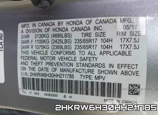 2HKRW6H30HH211785 фото 10