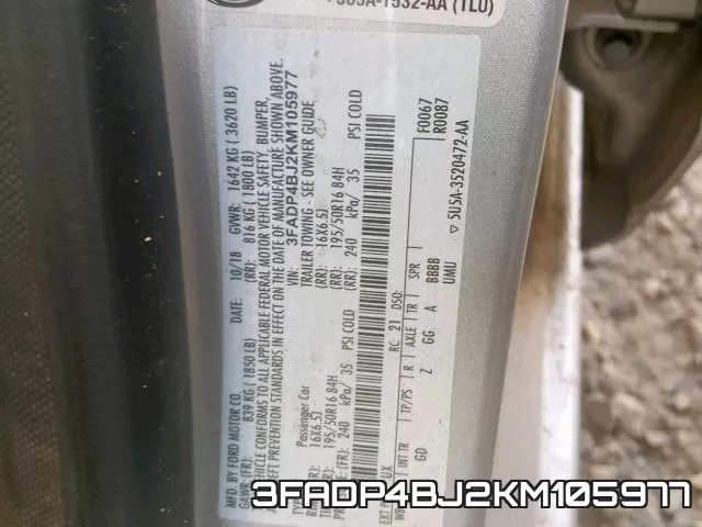 3FADP4BJ2KM105977 фото 2
