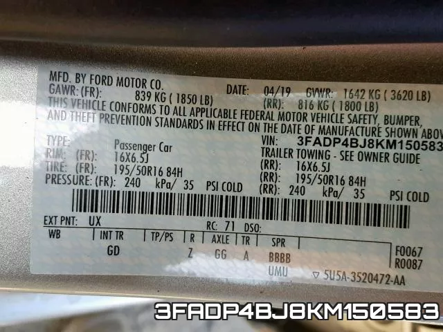 3FADP4BJ8KM150583 фото 2