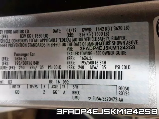 3FADP4EJ5KM124258 фото 2