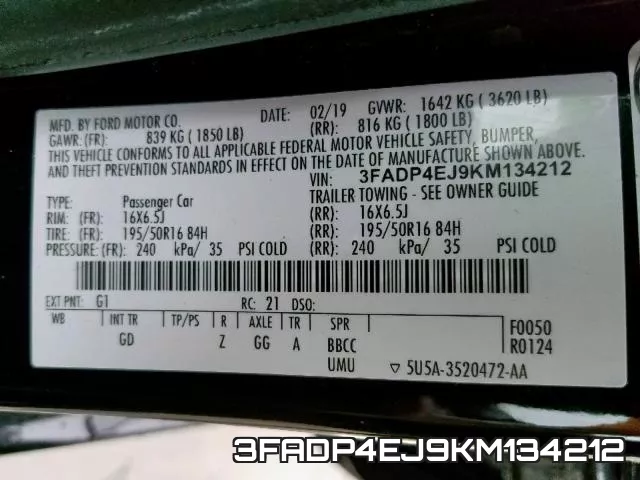 3FADP4EJ9KM134212 фото 2