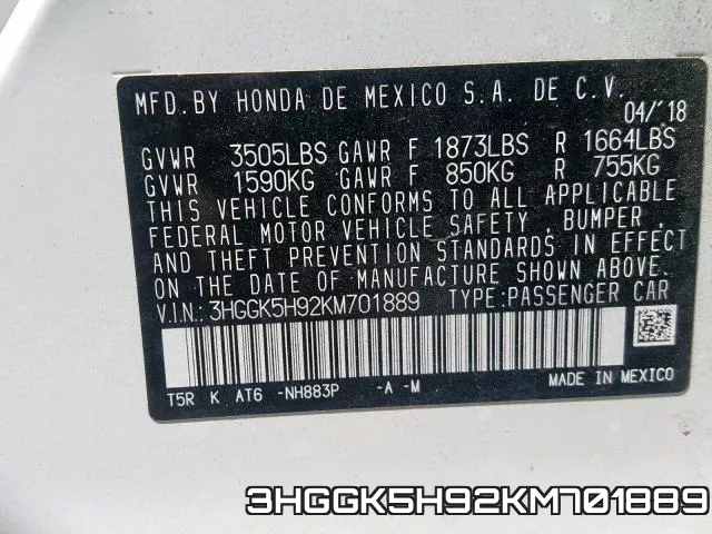 3HGGK5H92KM701889 фото 2