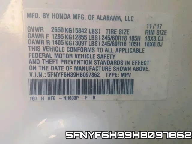 5FNYF6H39HB097862 фото 2