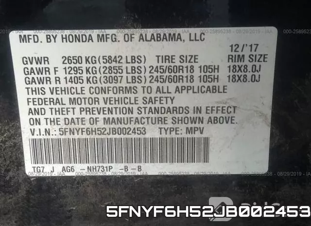 5FNYF6H52JB002453 фото 10