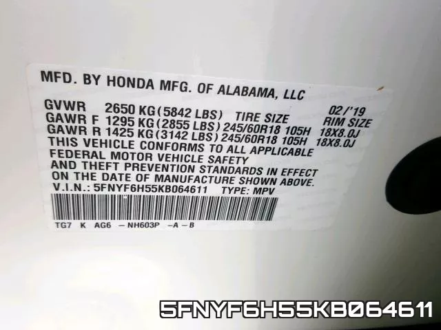 5FNYF6H55KB064611 фото 2