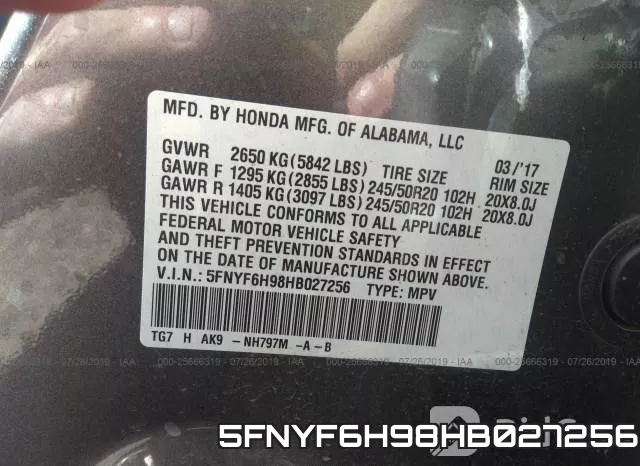 5FNYF6H98HB027256 фото 10