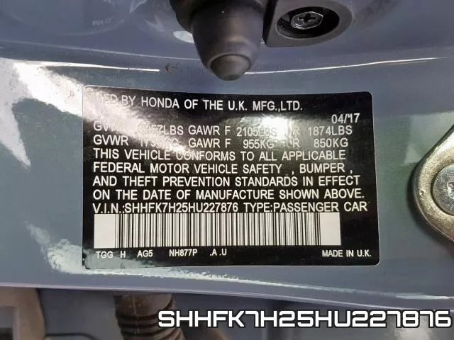 SHHFK7H25HU227876 фото 2
