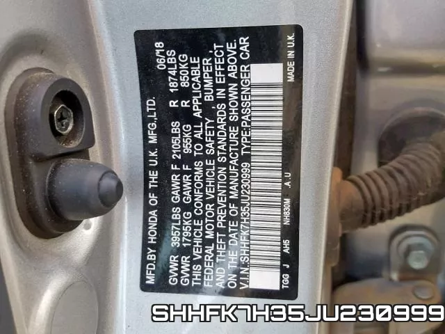 SHHFK7H35JU230999 фото 2