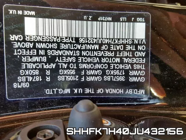 SHHFK7H40JU432156 фото 2