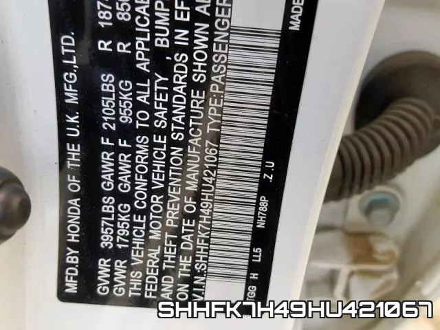 SHHFK7H49HU421067 фото 2