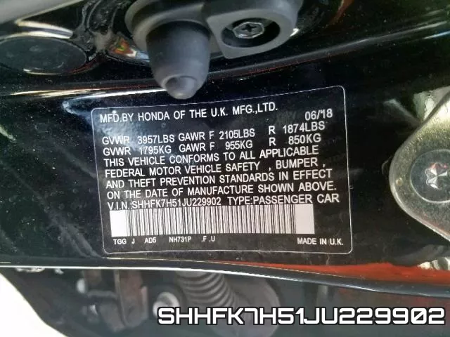 SHHFK7H51JU229902 фото 2