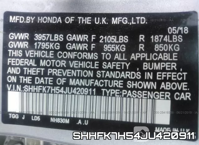 SHHFK7H54JU420911 фото 10