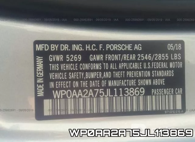 WP0AA2A75JL113869 фото 10