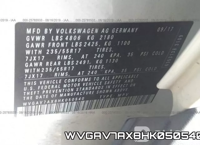 WVGAV7AX8HK050540 фото 10