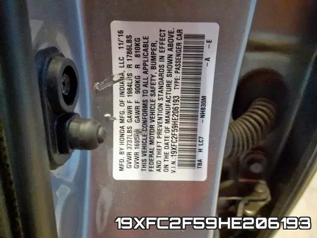 19XFC2F59HE206193 фото 2