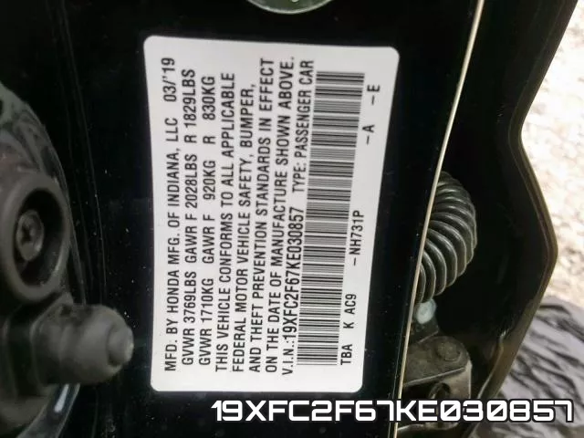 19XFC2F67KE030857 фото 2