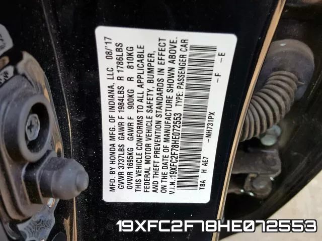 19XFC2F78HE072553 фото 2
