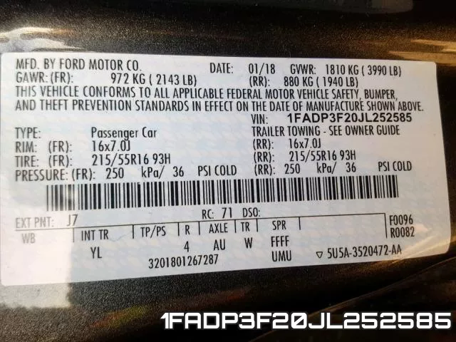 1FADP3F20JL252585 фото 2