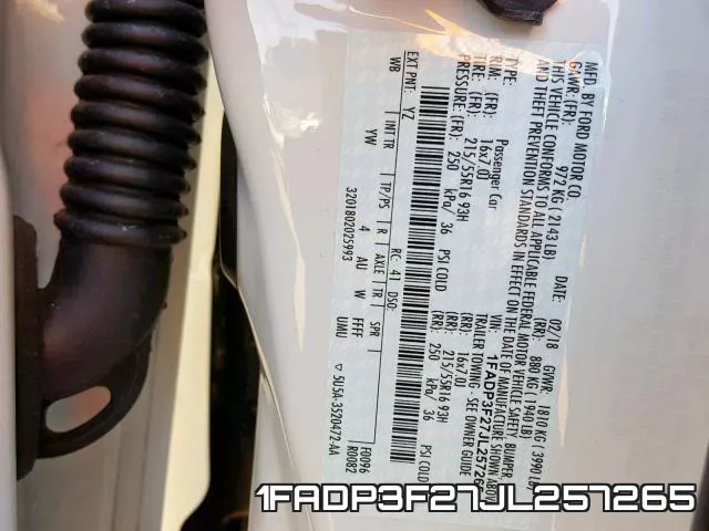 1FADP3F27JL257265 фото 2