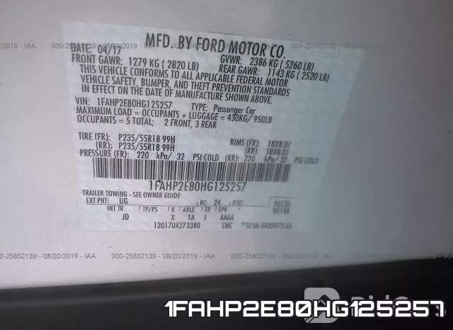 1FAHP2E80HG125257 фото 10