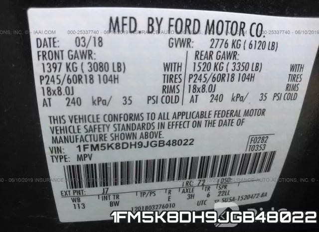 1FM5K8DH9JGB48022 фото 10