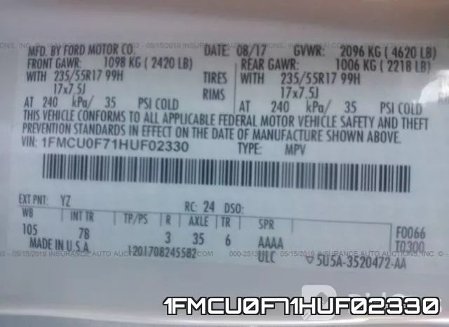 1FMCU0F71HUF02330 фото 10