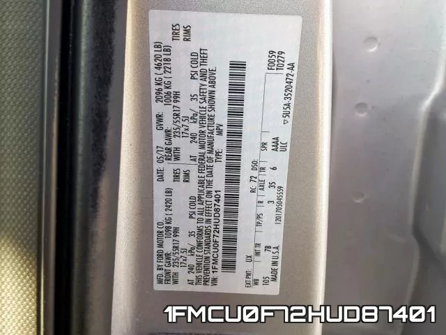 1FMCU0F72HUD87401 фото 2