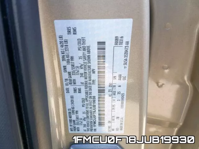 1FMCU0F78JUB19930 фото 2