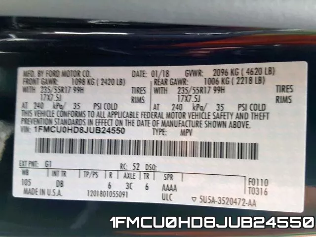 1FMCU0HD8JUB24550 фото 2