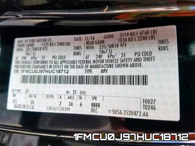 1FMCU0J97HUC18712 фото 2