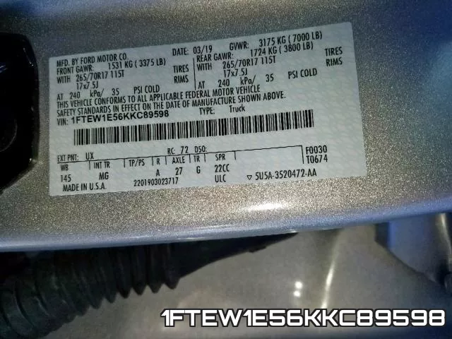 1FTEW1E56KKC89598 фото 2