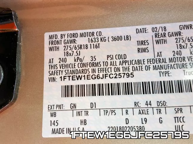 1FTEW1EG6JFC25795 фото 2