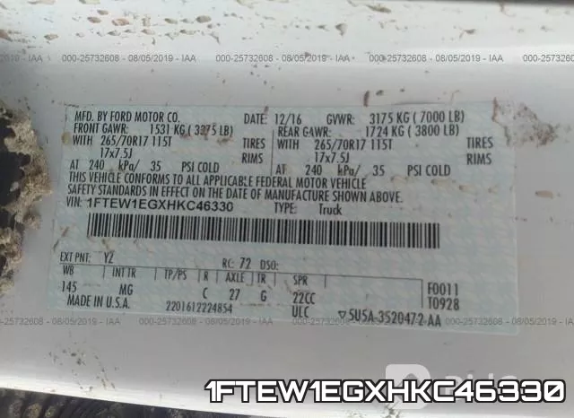 1FTEW1EGXHKC46330 фото 9