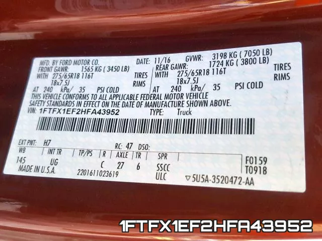 1FTFX1EF2HFA43952 фото 2