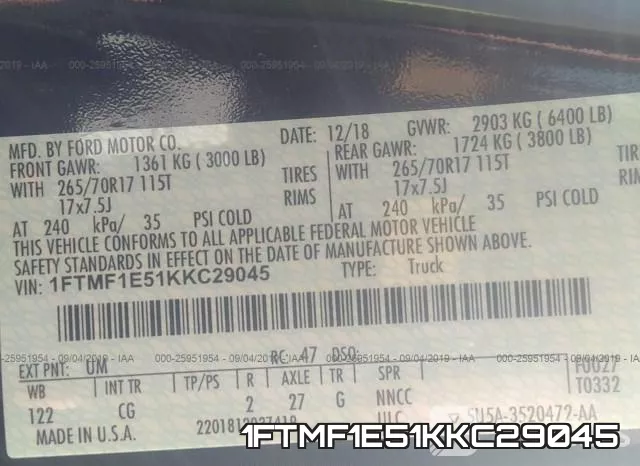 1FTMF1E51KKC29045 фото 10
