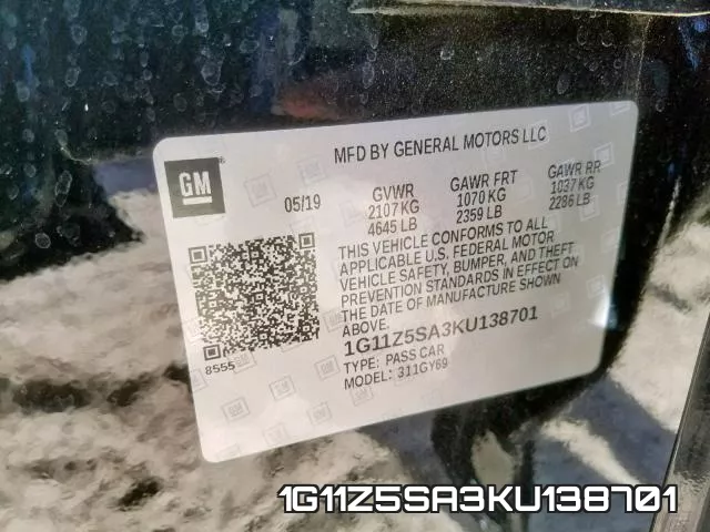 1G11Z5SA3KU138701 фото 2