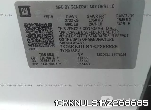 1GKKNULS1KZ268685 фото 10