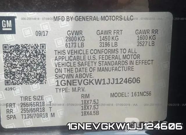 1GNEVGKW1JJ124606 фото 10