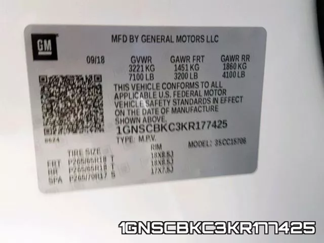 1GNSCBKC3KR177425 фото 2