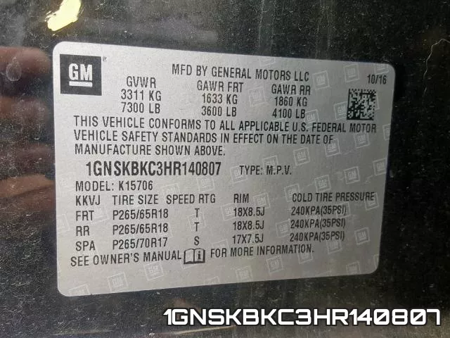 1GNSKBKC3HR140807 фото 2