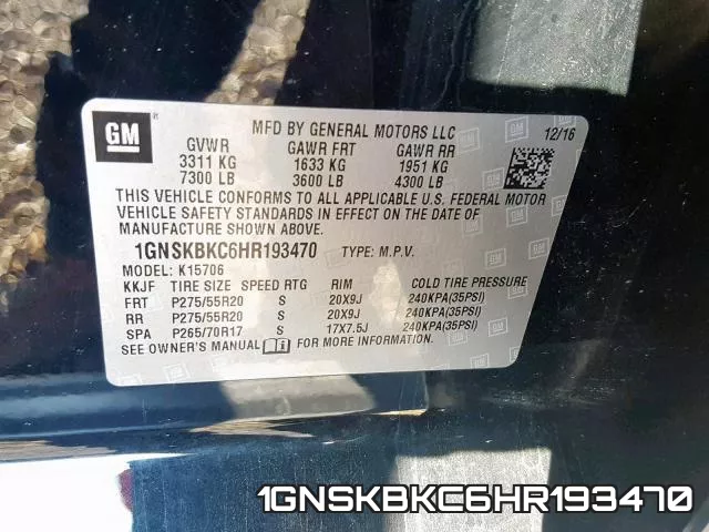 1GNSKBKC6HR193470 фото 2
