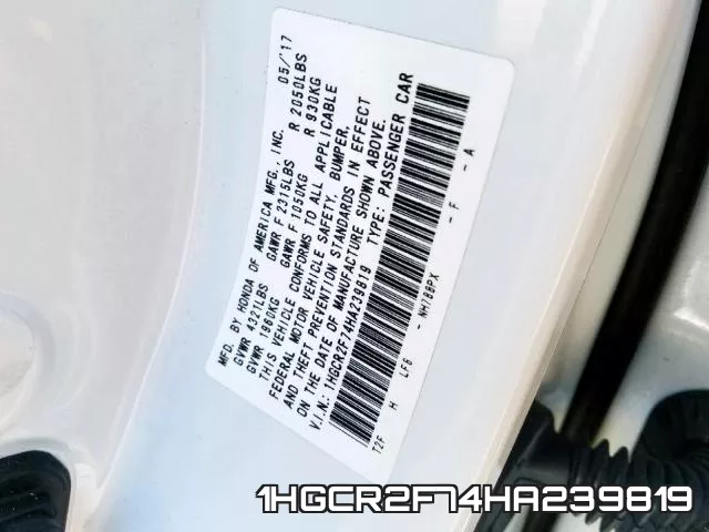 1HGCR2F74HA239819 фото 2