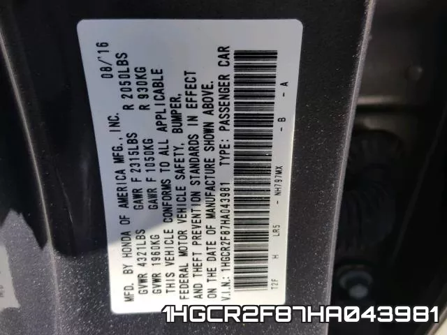 1HGCR2F87HA043981 фото 2