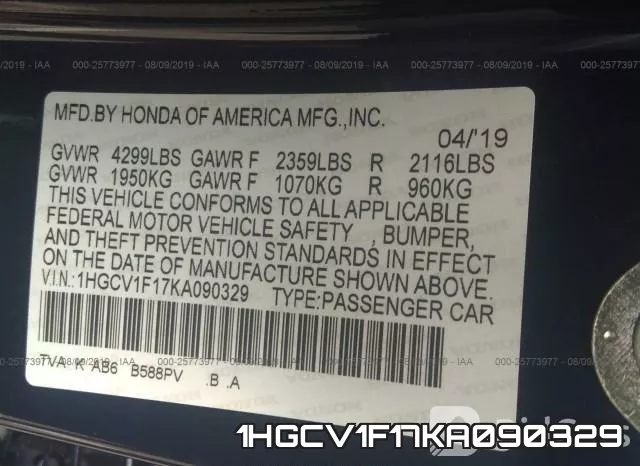1HGCV1F17KA090329 фото 10