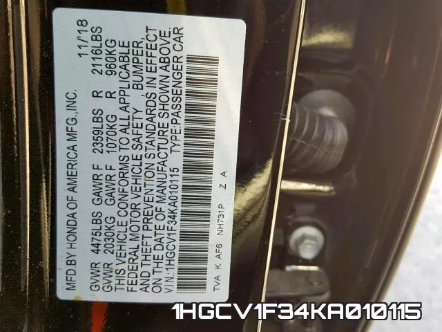 1HGCV1F34KA010115 фото 2