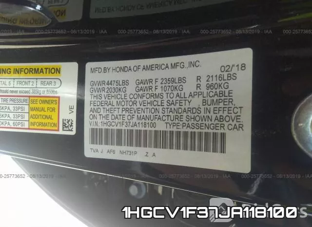 1HGCV1F37JA118100 фото 10