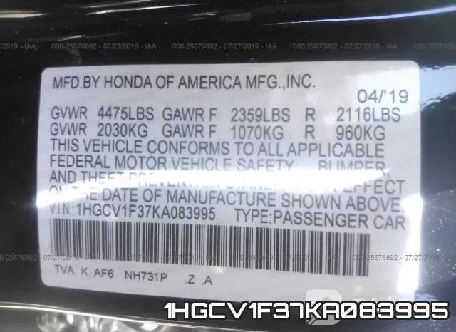 1HGCV1F37KA083995 фото 10